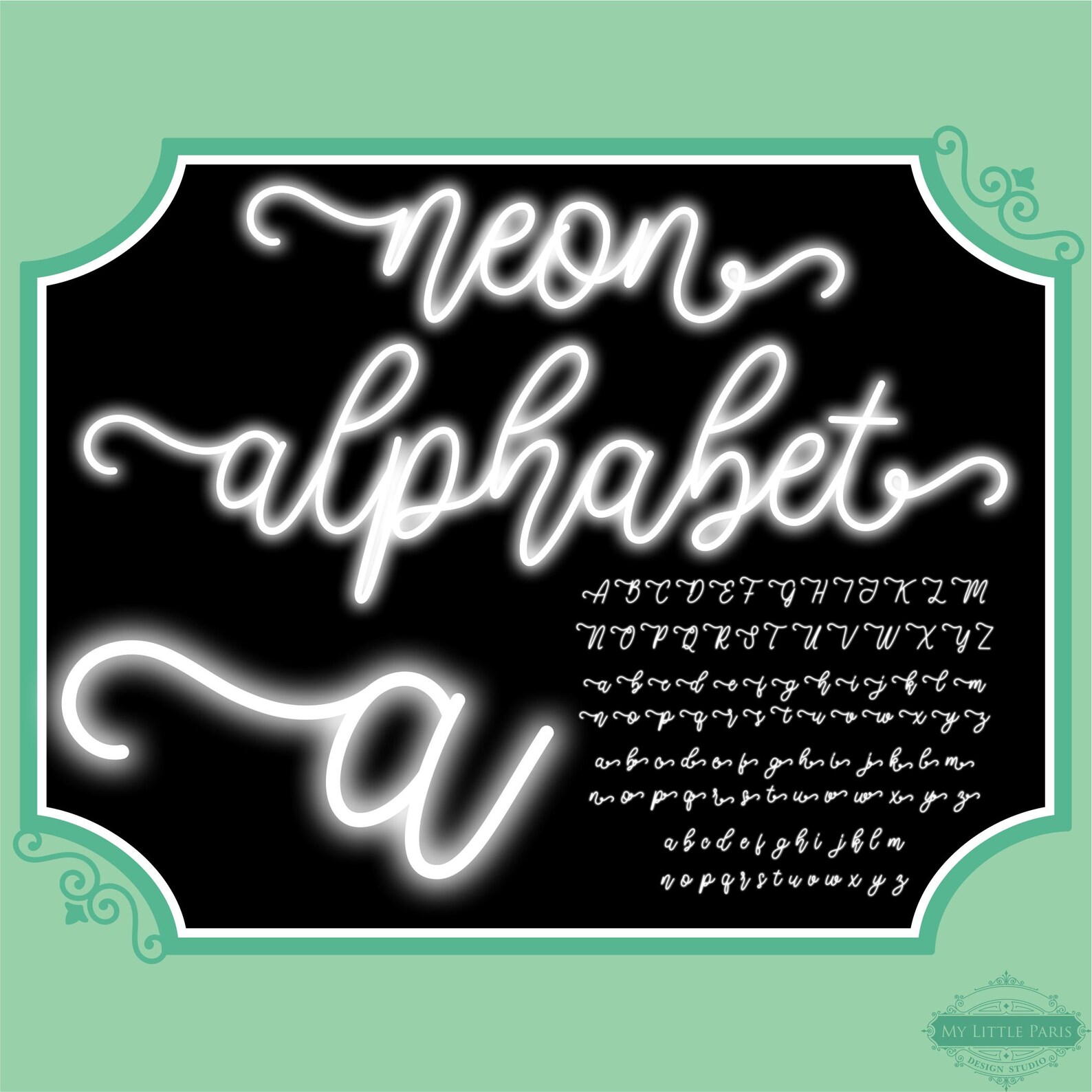 Neon Script Line Glow Effect Alphabet PNG Clip Art Letters Script ...