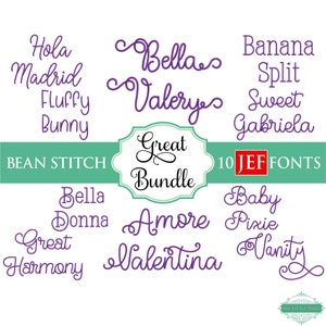 JEF Satin Embroidery Font Bundle #4  - 0.75&quot; 1&quot; 1.5&quot; 2&quot;- 10 JEF Fonts - Instant Download Files