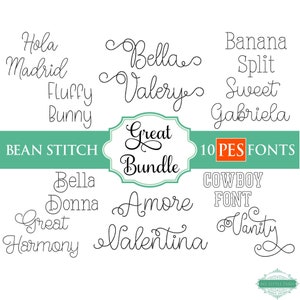 PES Bean Stitch Embroidery Font Bundle #6 - 0.75&quot;1 » 1.5 » 2 » - 10 polices PES - Fichiers à télécharger instantanément