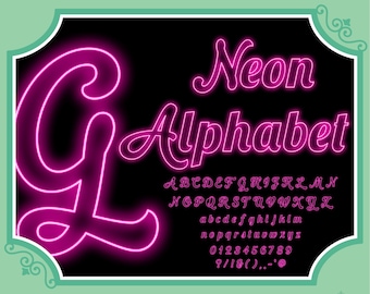 Neon Glow Effect Alphabet PNG Clip Art Letters Script Font Instant ...