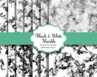 Marble Digital Paper Black and White Marble Scrapbook - 14 Disegni - Download istantaneo dei file