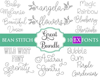 BX Bean Stitch Embroidery Font Bundle #9 - 0.75" 1" 1.5" 2" - 10 BX Fonts - Instant Download Files