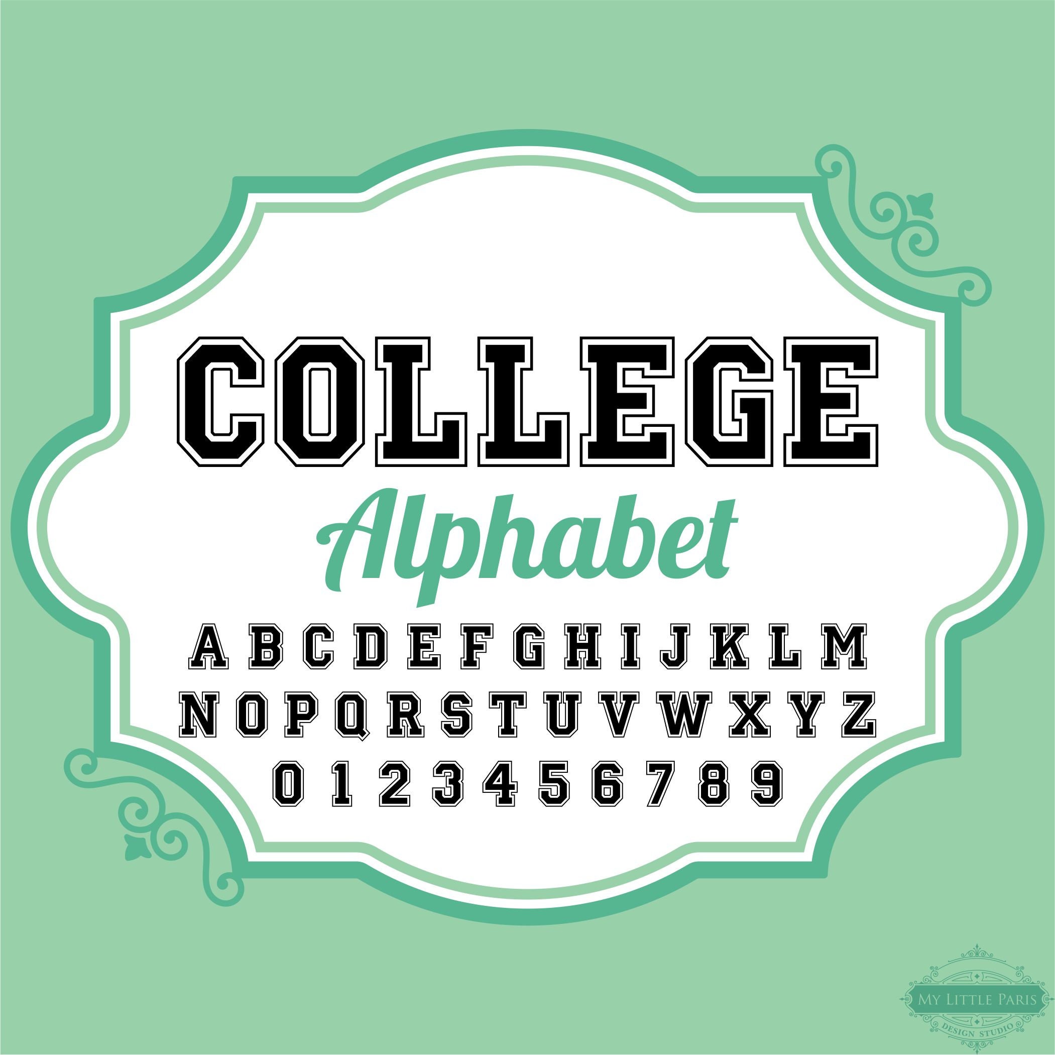 SVG PNG Alphabet Clip Art College Letters and Numbers Instant Download ...