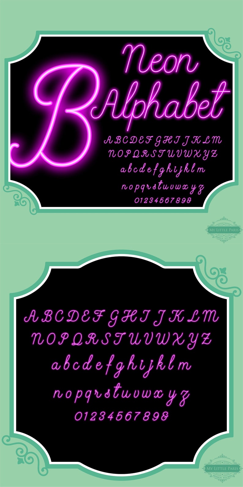 Neon Script Line Glow Effect Bundle 4 Colors Alphabet PNG Clip Art ...