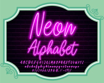 Neon Script Alphabet PNG Clip Art Letters Font Numbers Instant Download Files