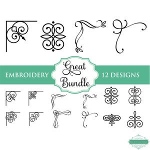 Embroidery Accent Bundle - Floral Border Corner Scrolls –  2&quot; 2.5&quot; 3&quot; 3.5&quot; 4&quot; 4.5&quot; 5&quot; - 9 Machine Embroidery Formats - Instant Download