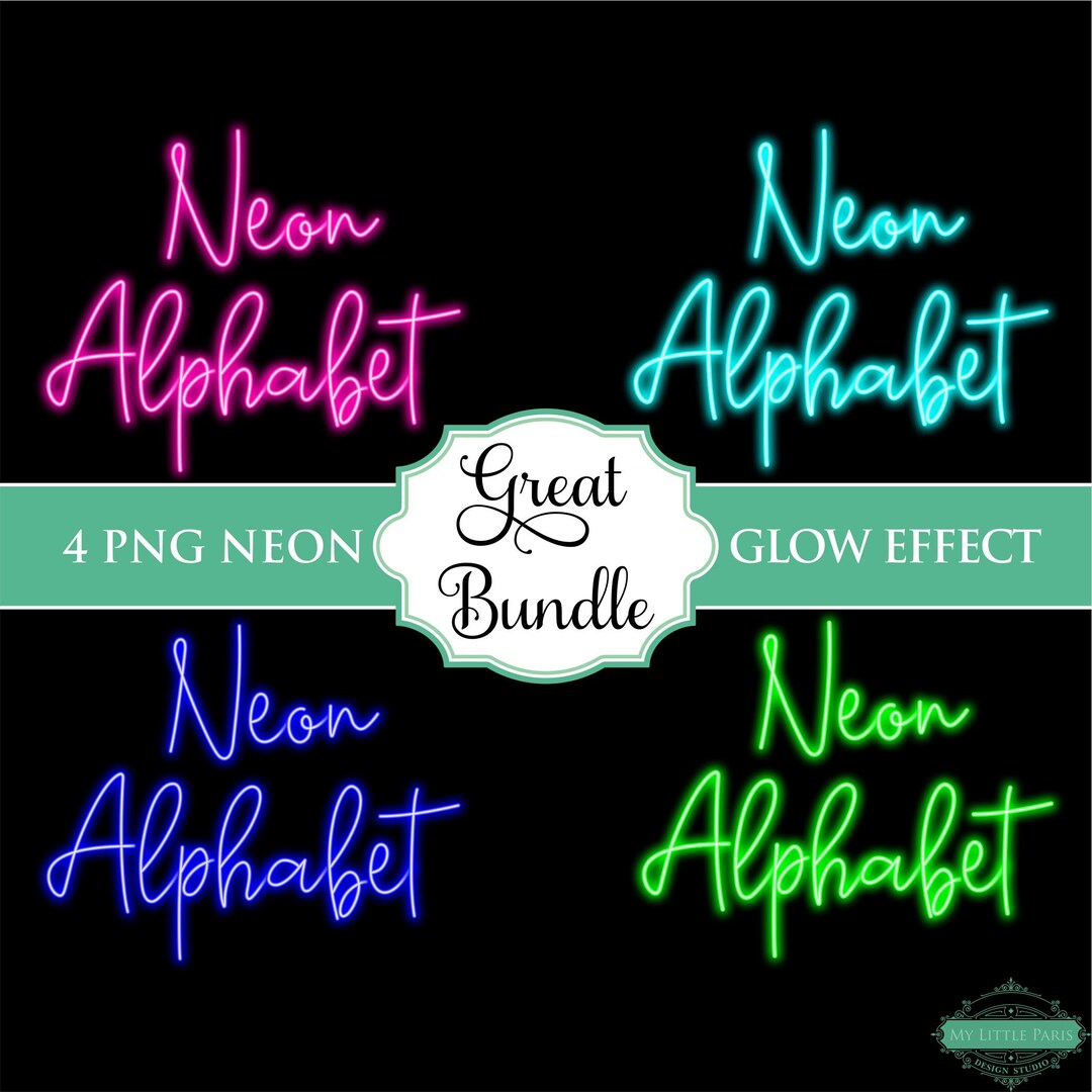 Pink Neon Script Neon Script Line Glow Effect Bundle 4 Colors Alphabet PNG Clip Art ...