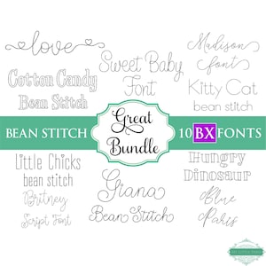 BX Bean Stitch Embroidery Font Bundle #1 - 0.75&quot; 1&quot; 1.5&quot; 2&quot; - 10 BX Fonts - Instant Download Files