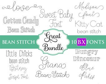 BX Bean Stitch Embroidery Font Bundle #1 - 0.75" 1" 1.5" 2" - 10 BX Fonts - Instant Download Files