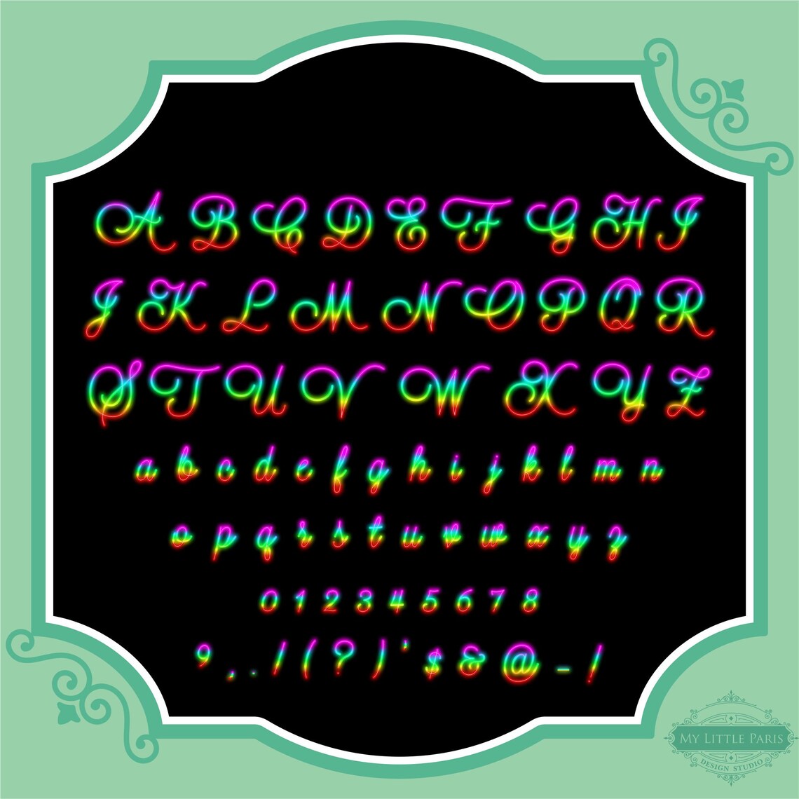 Neon Multicolor Rainbow Script Alphabet D PNG Clip Art Letters Font ...
