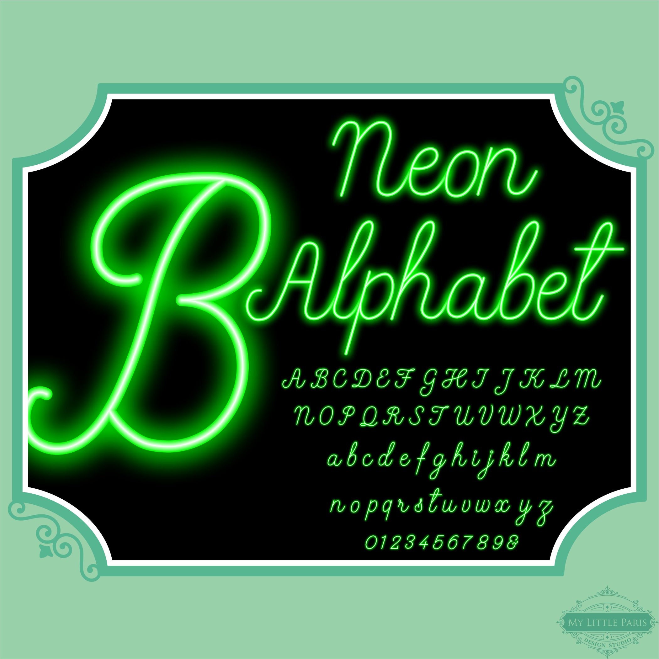 Neon Script Line Glow Effect Alphabet PNG Clip Art Letters | Etsy