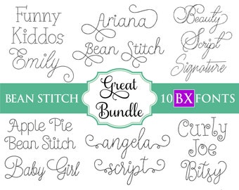 BX Bean Stitch Embroidery Font Bundle #2- 0.75" 1" 1.5" 2" - 10 BX Fonts - Instant Download Files