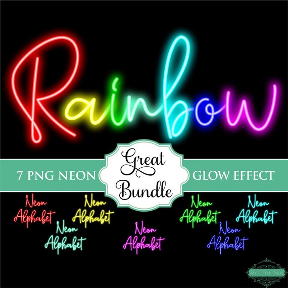 Neon Glow Effect Alphabet PNG Clip Art Letters Script Font 