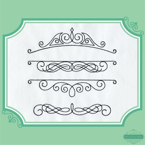 Embroidery Design Accent Set #14 - Bean Stitch Floral Border Corner Scrolls 9 Machine Embroidery Digital Formats Instant Download