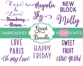 EXP Embroidery Font Bundle - 0.75" 1" 1.5" 2" - 10 Fuentes EXP - Archivos de descarga instantánea