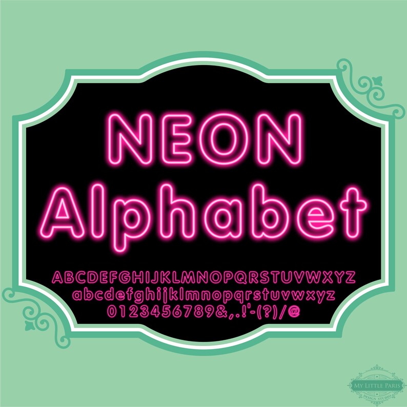 Neon Glow Effect Alphabet PNG Clip Art Pink Letters Font Etsy