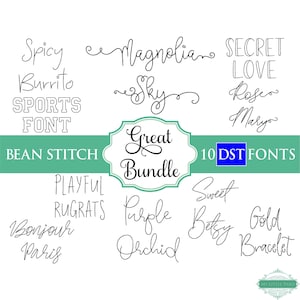 May include: A graphic design image featuring 10 different font styles in black ink on a white background. The fonts are displayed in a variety of sizes and styles, including cursive, script, and block lettering. The text reads "Great Bundle 10 DST Fonts".