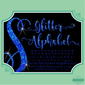 PNG Glitter Clip Art Letters Script Font Numbers Instant Download Files Blue