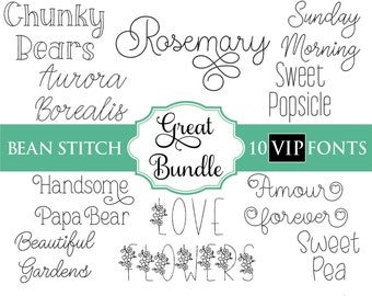 VIP Bean Stitch Embroidery Font Bundle #8 - 0.75" 1" 1.5" 2" - 10 VIP Format Fonts - Instant Download Files