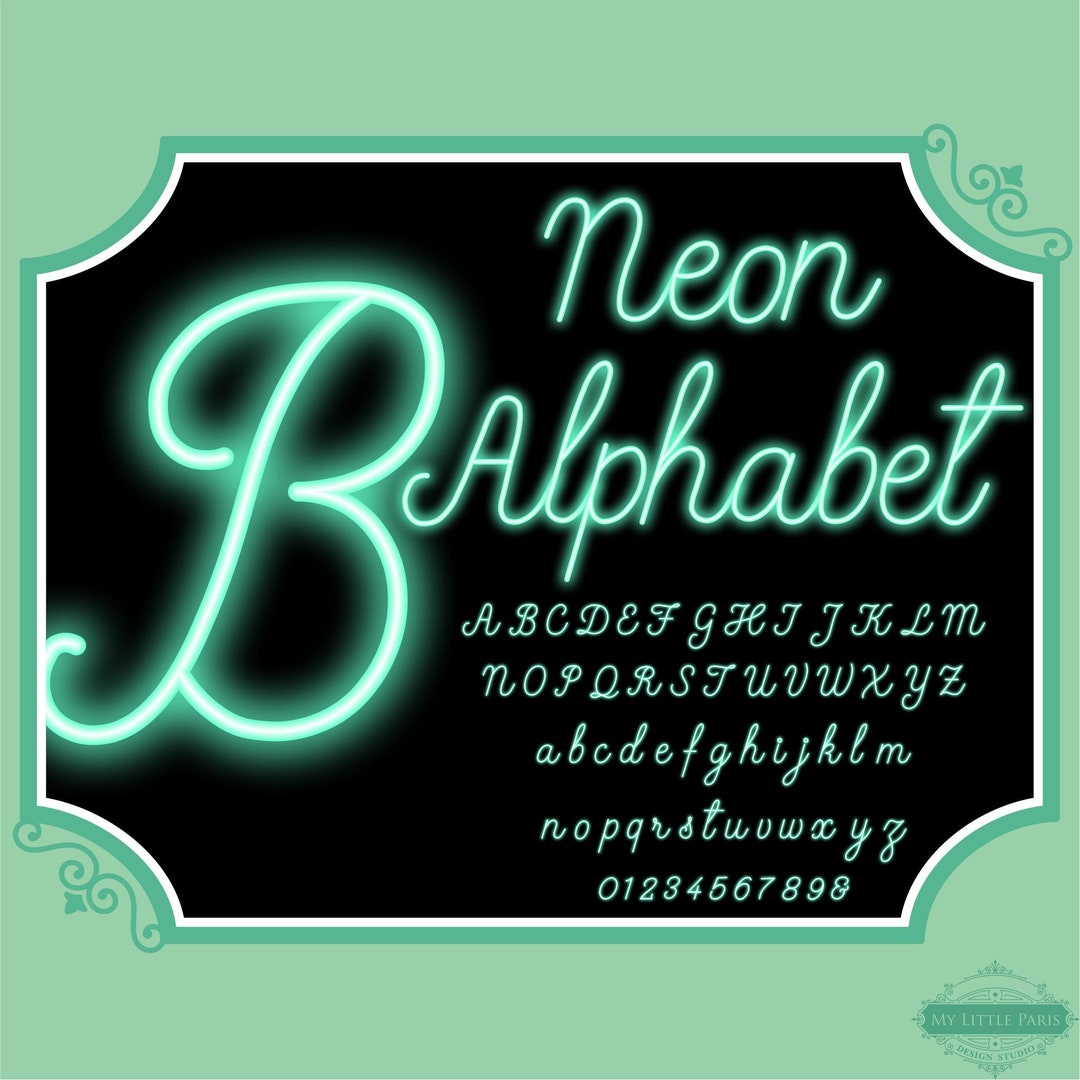 Neon Script Line Glow Effect Alphabet PNG Clip Art Letters Script Font ...
