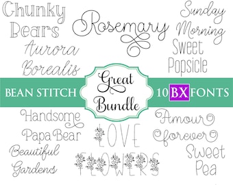 BX Bean Stitch Embroidery Font Bundle #8 - 0.75" 1" 1.5" 2" - 10 BX Fonts - Instant Download Files