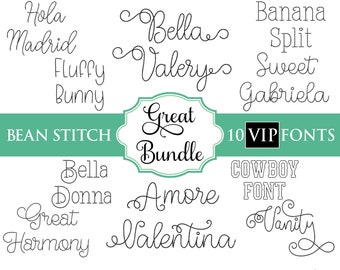 VIP Bean Stitch Embroidery Font Bundle #6  - 0.75" 1" 1.5" 2" - 10 VIP Fonts - Instant Download Files