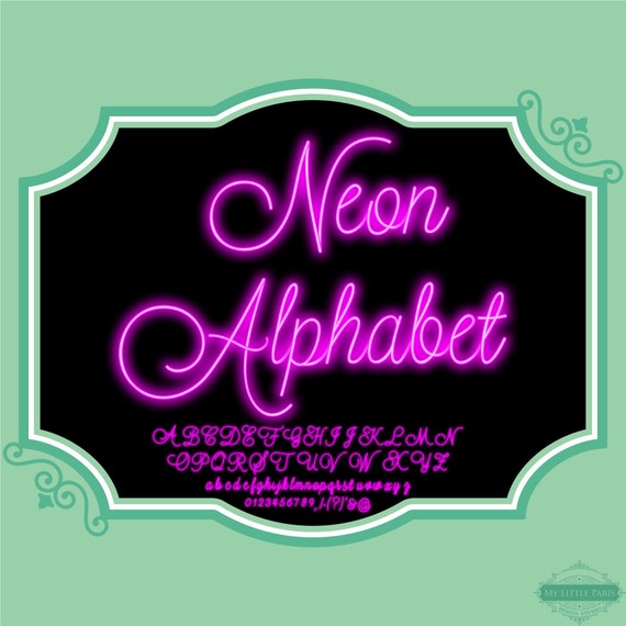 Neon Glow Effect Alphabet PNG Clip Art Letters Script Font 