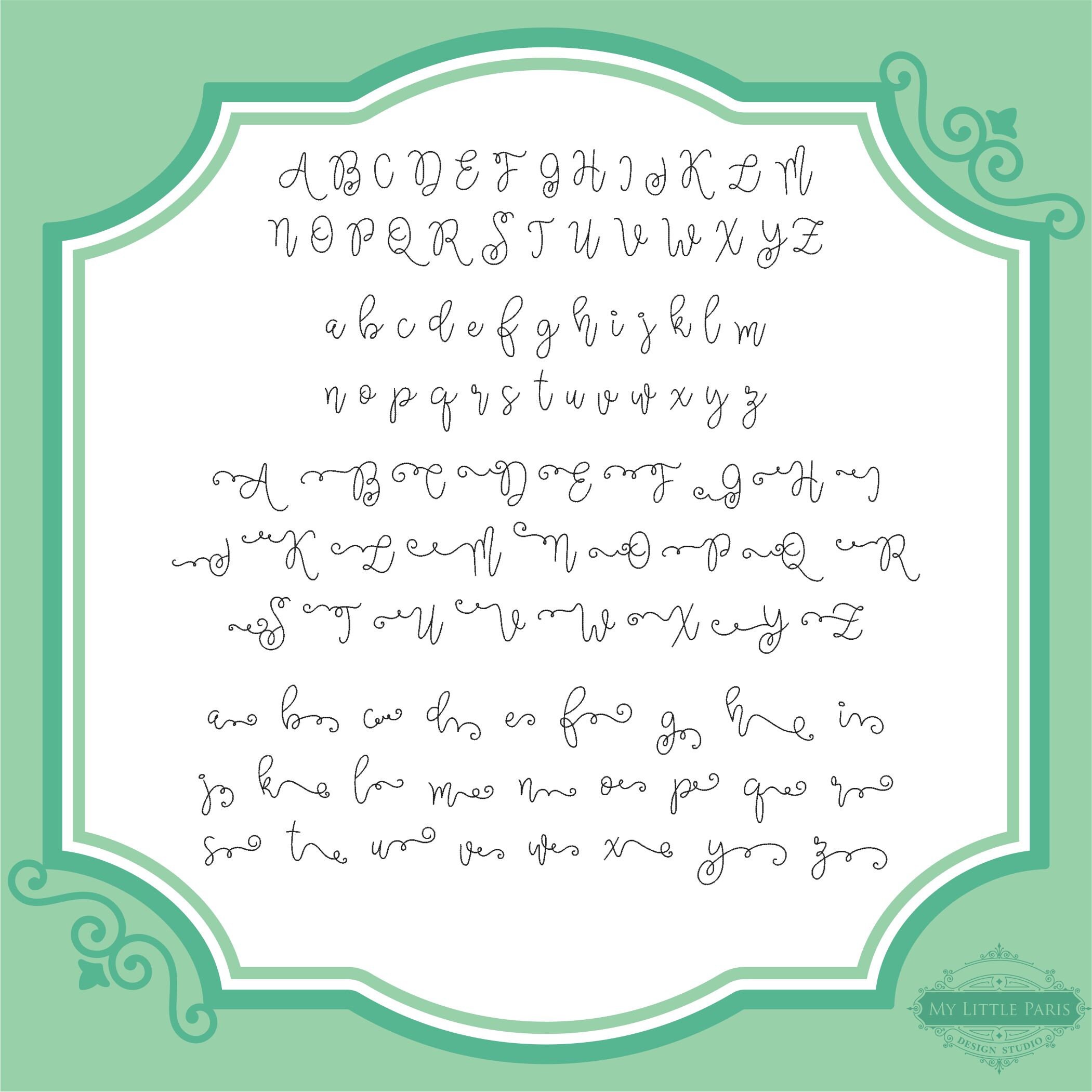 Embroidery Bean Stitch Magnolia Sky Script Font - 0.75" 1" 1.5" 2"- BX ...