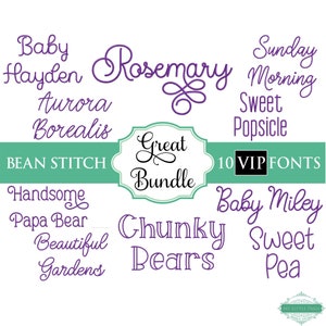 VIP Satin Embroidery Font Bundle #6 - 0.75&quot; 1&quot; 1.5&quot; 2&quot;- 10 VIP Fonts - Instant Download Files