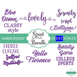 DST Embroidery Font Bundle #1- 0.75&quot; 1&quot; 1.5&quot; 2&quot;- 10 DST Fonts - Instant Download Files