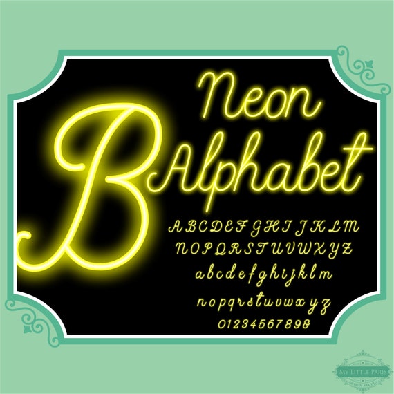 Neon Glow Effect Alphabet PNG Clip Art Letters Script Font 