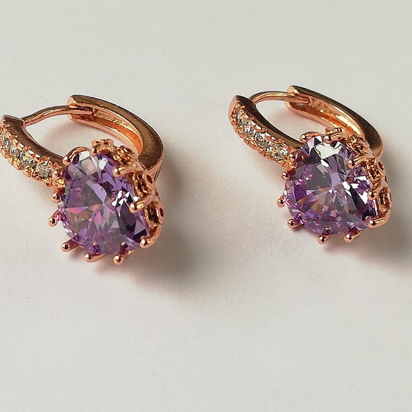 Violet Elegant Earrings With White Colored Zircon Stones