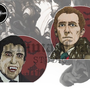 Peter Cushing, Christopher Lee, Kunstaufkleber, Van Helsing, Dracula, Vintage Horror Aufkleber