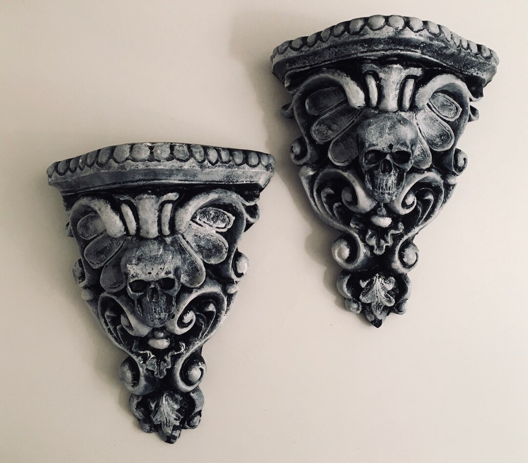 Gothic Wall Sconces, Black and White Pair of Gothic Wall Sconces, Wall