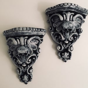 Gothic Wall Sconces, Black and White Pair of Gothic Wall Sconces, Wall Sconce, Gothic Home Decor, Gothic Decor, Plaster Corbels