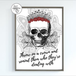 Impression tête de mort et couronne, impression tête de mort gothique A4, impression tête de mort et couronne A4, art gothique, décoration gothique, cadeau gothique, impression tête de mort