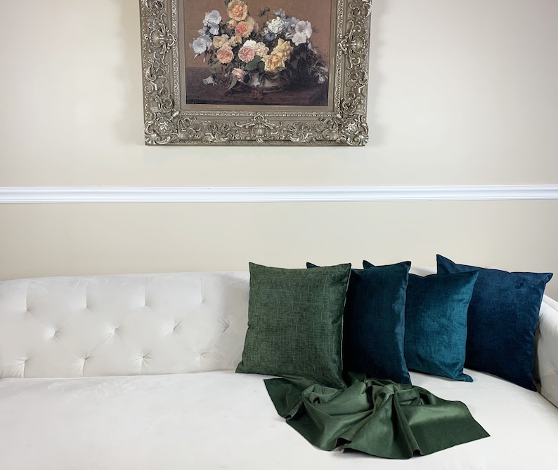 Green Color Tones Decorative Velvet Pillow Cover \u2013 Handmade Multiple Size Covers Printed Velvet Pillow Cover with Invisible Zipper