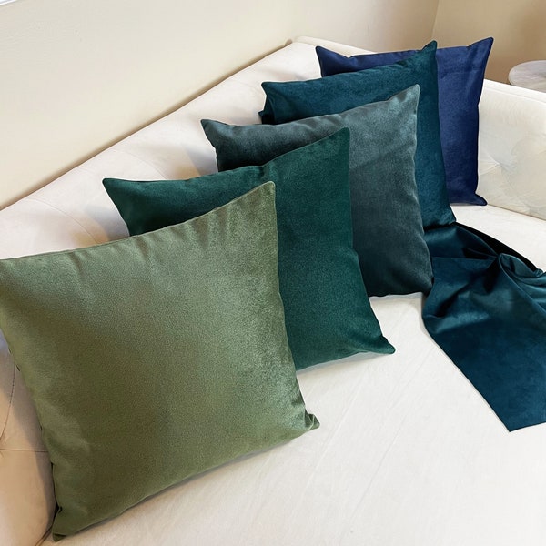 Velvet Pillow Cover with Invisible Zipper - 100% Polyester Green Color Tones Decorative Velvet Pillow Cover – Handmade Multiple Size Covers