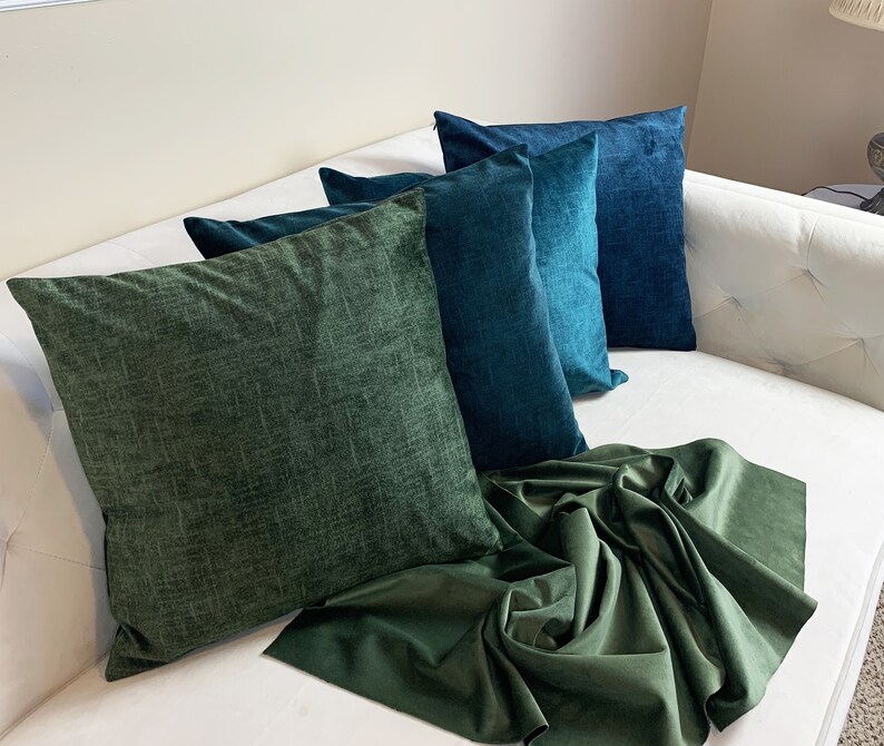 Green Color Tones Decorative Velvet Pillow Cover \u2013 Handmade Multiple Size Covers Printed Velvet Pillow Cover with Invisible Zipper