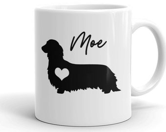 Pelo largo Dachshund taza, personalizado Doxie taza, Dachshund regalo de mamá, personalizado Dachshund taza, regalo amante del perro, dachshund papá regalo