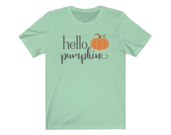 Camisas de outono, camisa de outono Olá abóbora, camisas fofas de outono para mulheres, camiseta de outono, camisa de abóbora, camisa com remendo de abóbora