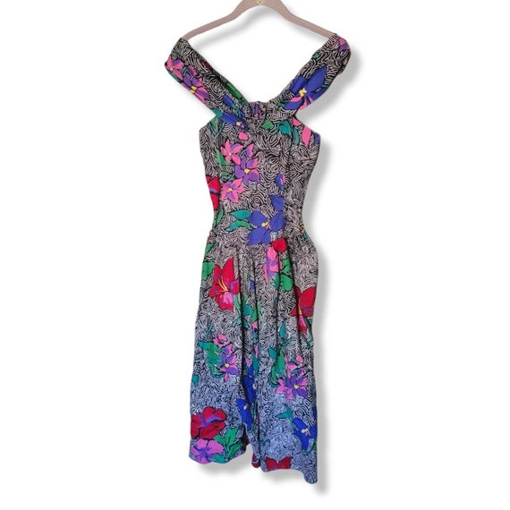 Vintage 50s Gown Fit Flare Bright Floral Off Shou… - image 2