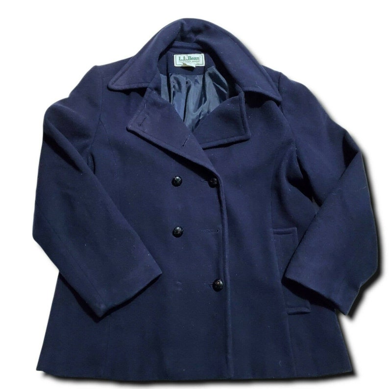 Vintage Ll Bean Navy Double Ted Pea Coat Jacket Wool Double Ted Pea Coat Jacket Wool, Ll Bean Navy Pea Coat Mens