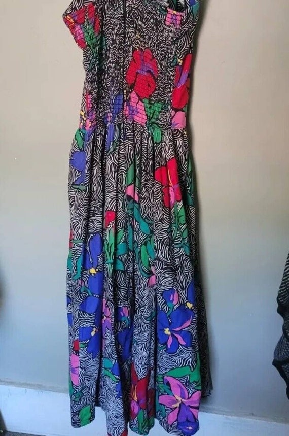 Vintage 50s Gown Fit Flare Bright Floral Off Shou… - image 4