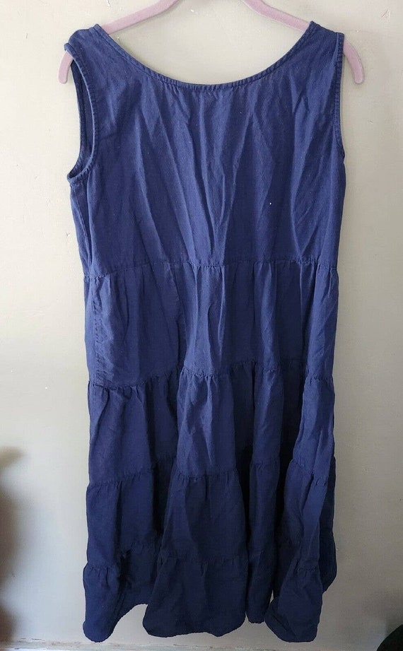 Vintage Navy Blue Linen Tiered Babydoll Pinafore … - image 5