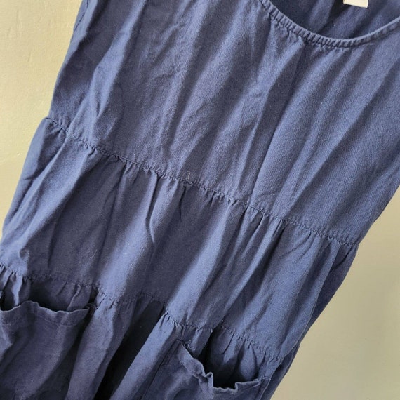 Vintage Navy Blue Linen Tiered Babydoll Pinafore … - image 4