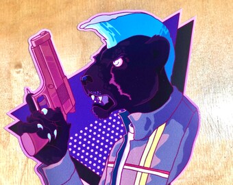Naklejka winylowa Panther Cop, Retro, Neon, Cyberpunk