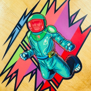 Neon Astro Vinyl Sticker, Space, Cyberpunk, Astronaut