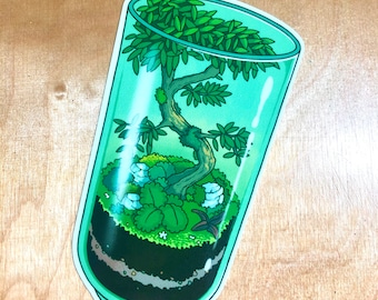 Naklejka winylowa na terrarium, rośliny, bonsai, naklejka na laptopa