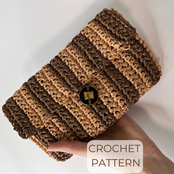 CROCHET PATTERN Raffia purse clutch. Small phone bag. Raffia small bag. Crochet Raffia Hand Bag.